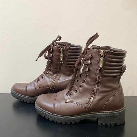 Blondo Women's Mady Combat Boot 6 waterproof laces doubble zipper brown leather - Picture 3 of 14